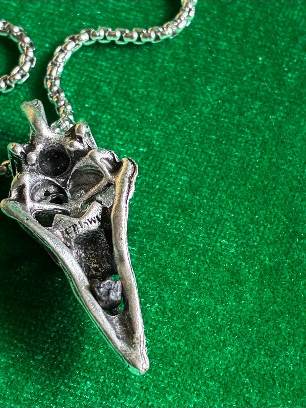 Gothic raven crow skull pendant necklace in silvertone Edgar Allan Poe inspired
